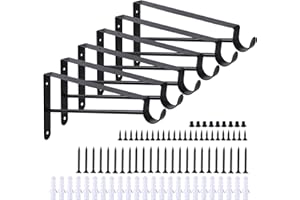 Supforce 6 Pack Closet Rod Bracket Heavy Duty, Wall Mounted Closet Shelf Brackets, Metal Closet Shelf Brackets with Rod Support, Black