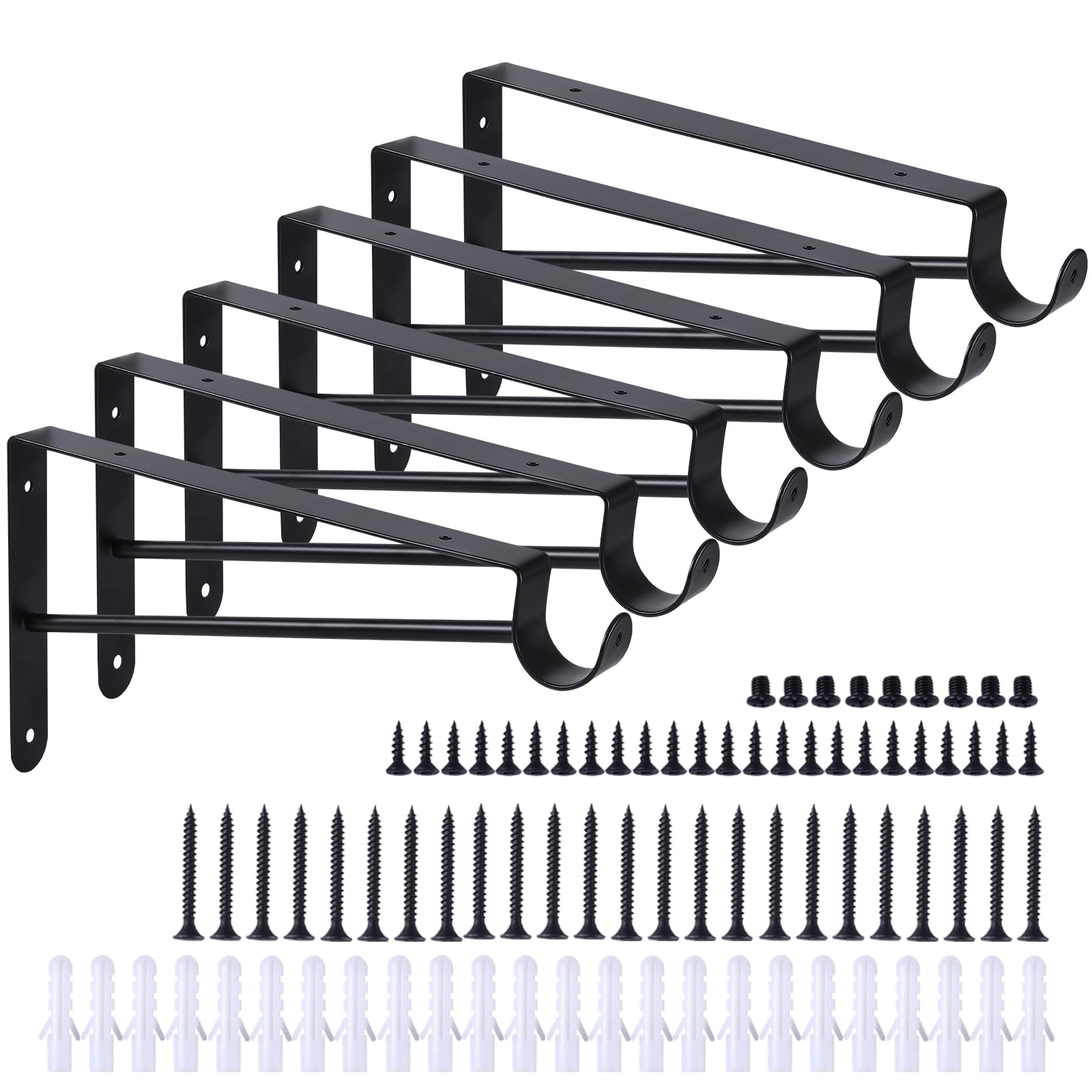 Photo 1 of 6 Pack Closet Rod Bracket Heavy Duty, Wall Mounted Closet Shelf Brackets, Metal Closet Shelf Brackets with Rod Support, Black