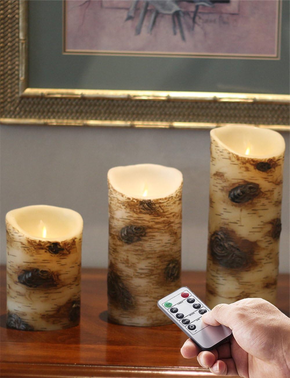 Birch Flameless Candles with Remote Control (3.5"X5''&7''&9