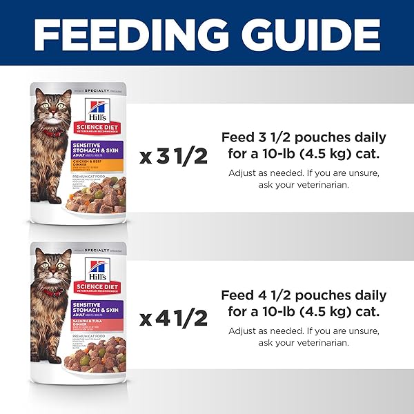 HILL’S SCIENCE DIET ADULT SENSITIVE STOMACH & SKIN WET CAT FOOD VARIETY PACK, CHICKEN & BEEF, SALMON & TUNA, 2.8 OZ. POUCHES, 12-PACK