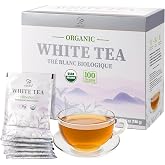 Soeos Organic White Tea, 100 Tea Bags, Individually Wrapped Teabags, Low Caffeine, Subtle Floral Aroma &amp; Smooth Taste, Quality Tea for Everyday Brewing, Perfect for Hot or Iced Tea Lovers, 6.3oz (180g)
