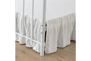 TSUTOMI Bed Skirt King Size Ruffled Bed Skirt with Split Corners, 14 Inch Drop Dust Ruffle Bed Skirts with Platform, Boho Tufted Shabby Chic King Size Bed Skirts, Ivory