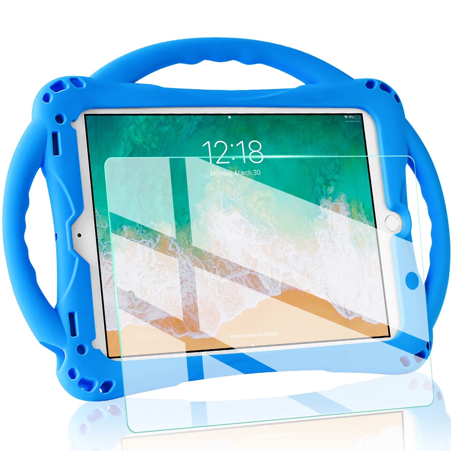 Photo 1 of TopEsct Kids Case for iPad 6th/5th Generation, Silicon Shockproof Case for New iPad 2017/2018 9.7 inch with Tempered Glass Screen Protector and Strap, Cover for iPad Air & Air 2