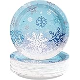 Greencian 50Pcs Winter Frozen Snowflake Paper Plates 7 Inch Heavy Duty Snowflake Dessert Plates Winter Blue Wonderland Disposable Plate for Girls Winter Xmas Holiday Frozen Birthday Party Decorations
