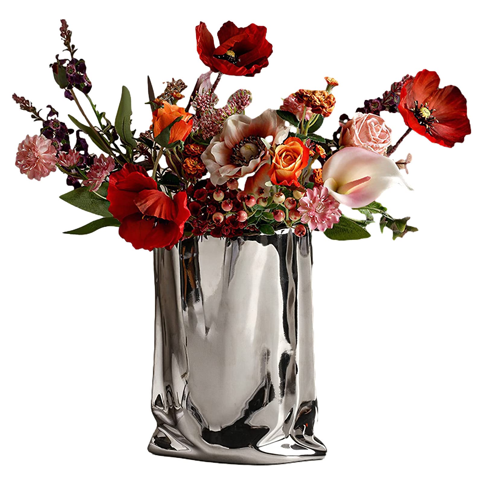 Ceramic Vase Crinkle Paper Bag Vase, Creative Flower Arrangement Ornaments, Modern Decorative Handmade Flower Vases for Home Decor Living Room Bedroom,B