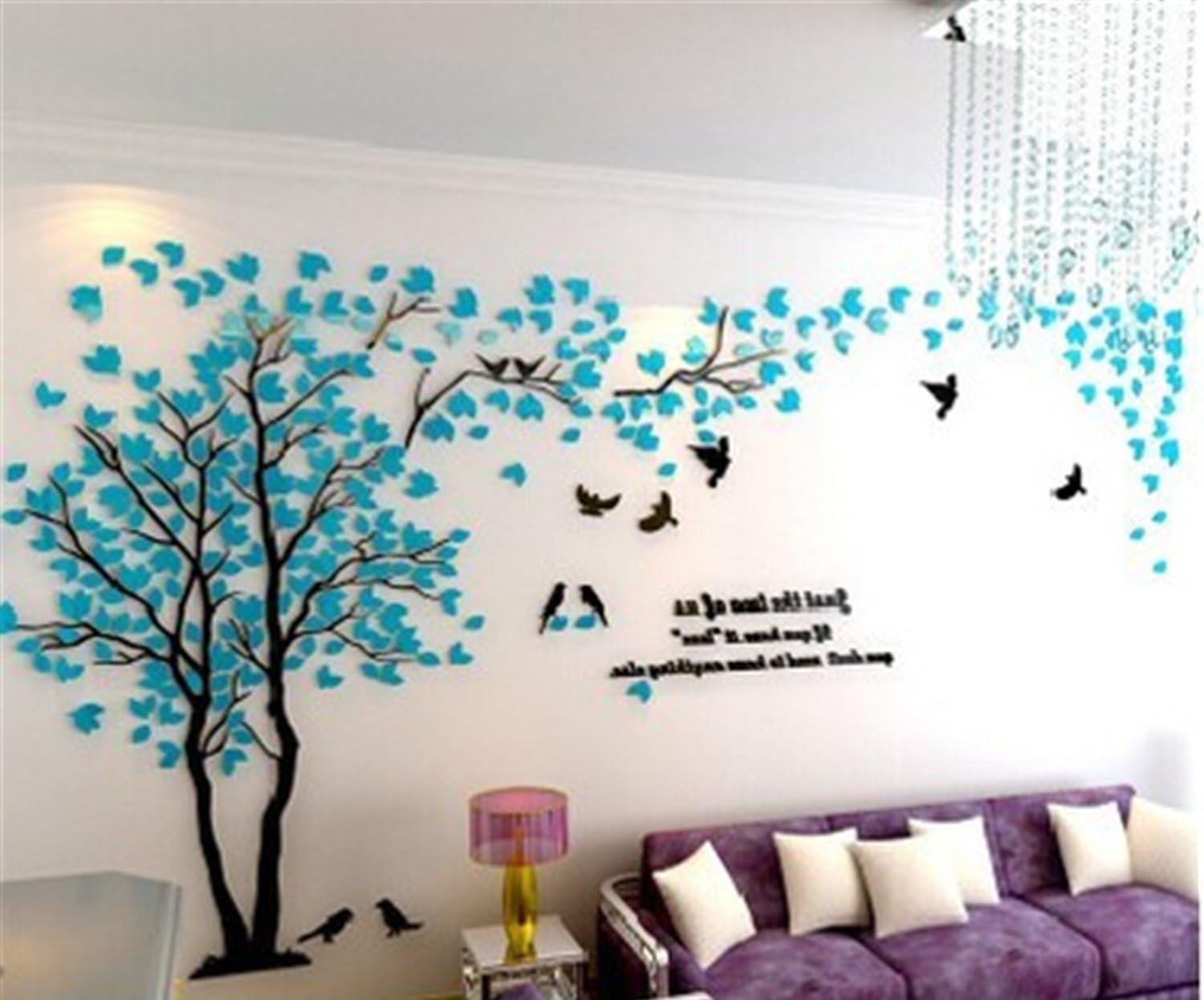 Misslight 3D Crystal Acrylic Couple Tree Wall Sticker DIY Birds Forest Home Wall TV Background Decor Sticker (Blue Right,s)