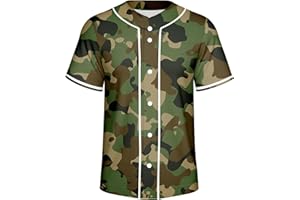 Lalkllo Men Baseball Jersey Solid Shirts Plain Casual Button Down Short Sleeves T-Shirt Sports Uniform S-2XL