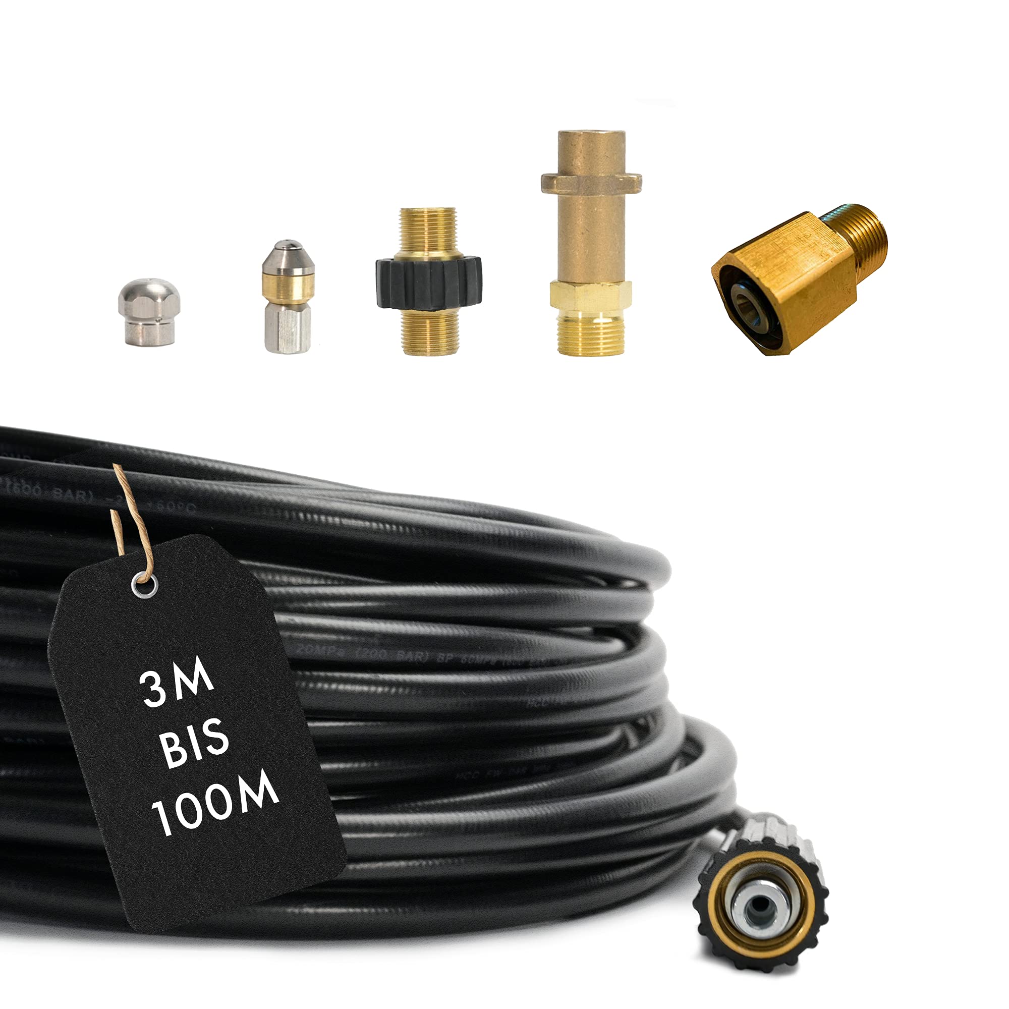 Pipe cleaning hose – professional (6 pieces) for Kärcher Kränzle Professional HD HDS 63900290 & 57630400 connection 1/8 inch male thread: M22 x 1.5 female thread and bayonet adaptor brass M22 x 1.5 male and easy!