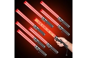 HiGiant 8 Pack 16 Inch Traffic Wand, LED Traffic Control Baton, Red Light Wands with 2 Flashing Modes, Air Traffic Control Light with Side Clip for Parking Direct, Airport Safety