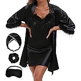 MEEYI Bride Robe for Wedding Day Satin Nightgown and Robe Sets for Women Pajamas with Feather Bride Getting Ready Outfits