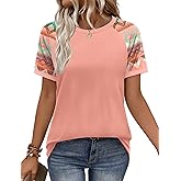WIHOLL Womens Summer Tops Color Block Short Sleeve Raglan Shirts Spring Fashion Clothes Vacation Outfits