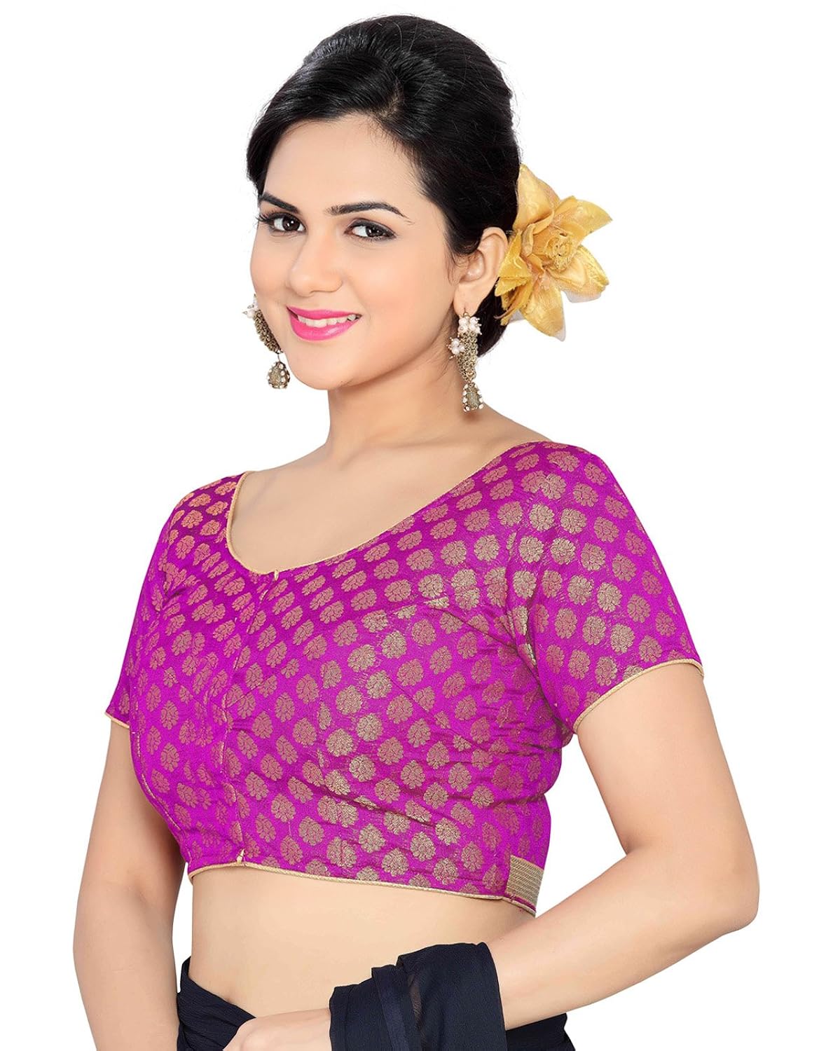 studio shringaar wedding magenta self design short sleeve non-padded blouse