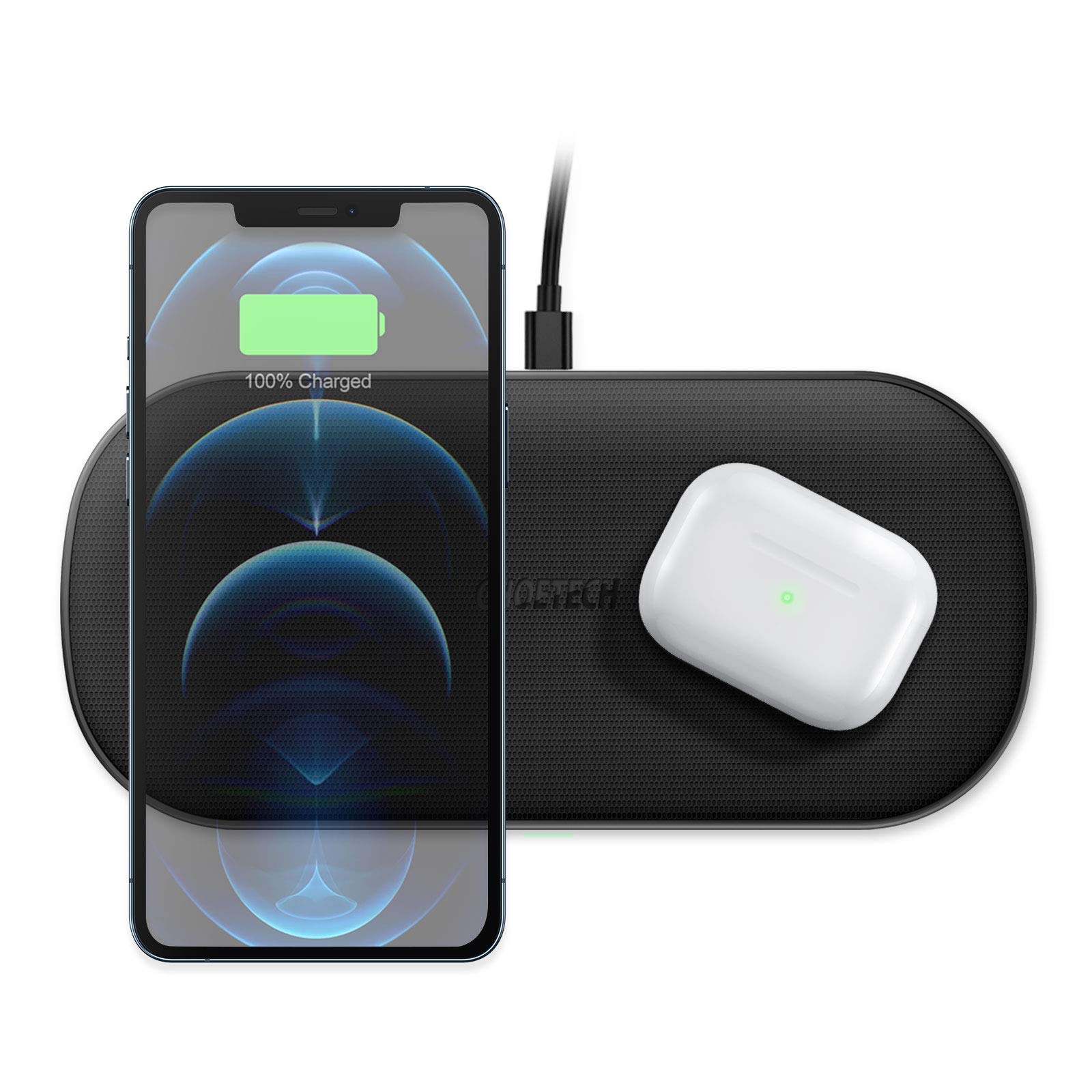 CHOETECH Dual Fast Wireless Charger,5 Coils 10/7.5W Wireless Charging Pad Compatible with iPhone 12 Pro Max/11 Pro Max/XR/XS Max/X,Samsung Galaxy S20, Note 10/9/8,S10/S10E/S9/S9+,AirPod Pro etc