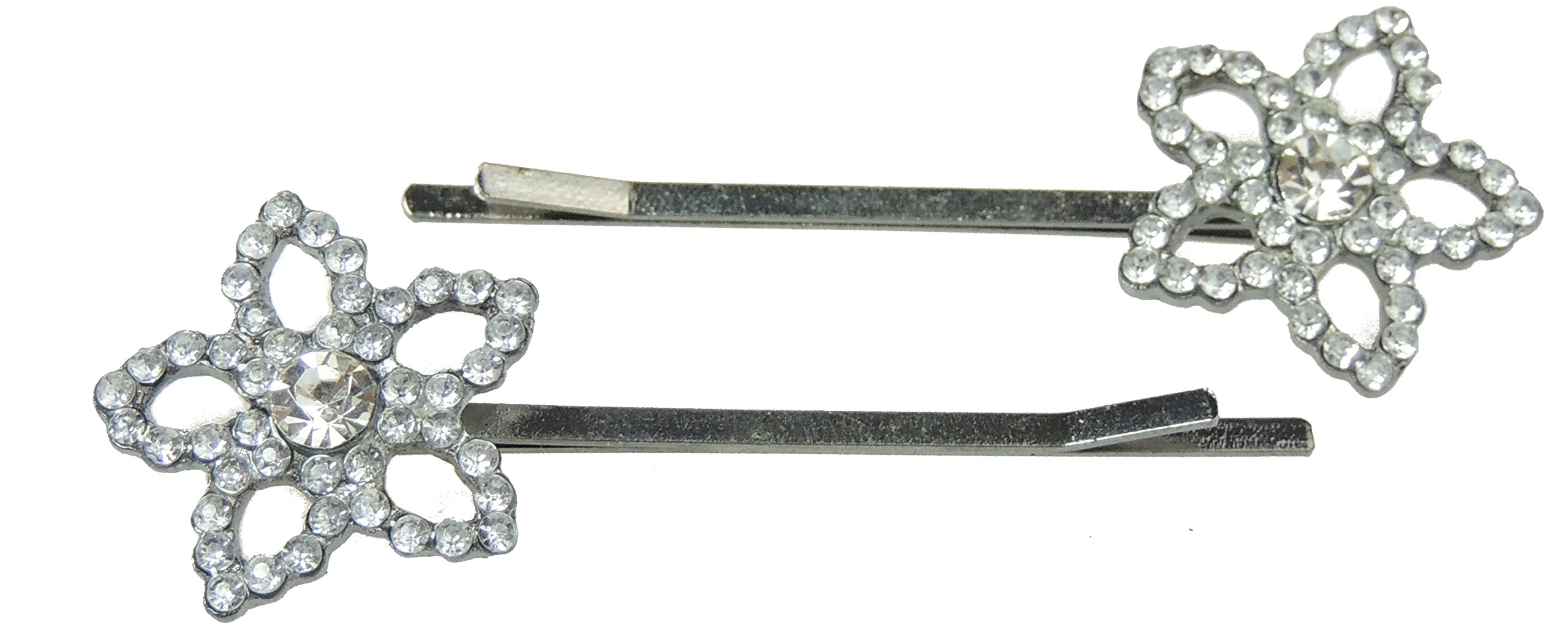 Womens Girls Sparkly Bow Jeweled Crystal Diamante Party Birthday Christmas Bridal Wedding Accessories Slides Hairpin Hair Clips Grips Bobby Pins Set of 2 Silver Tone Flowers Floral Daisy Clear