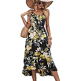 BROVAVE Women's 2026 Summer Casual Boho Sundress Polka Dot Spaghetti Strap V Neck Flowy Midi Dresses
