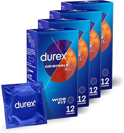 Durex Comfort XL Condoms 4 x 12 Pack - Extra Large, Transparent, 57 mm
