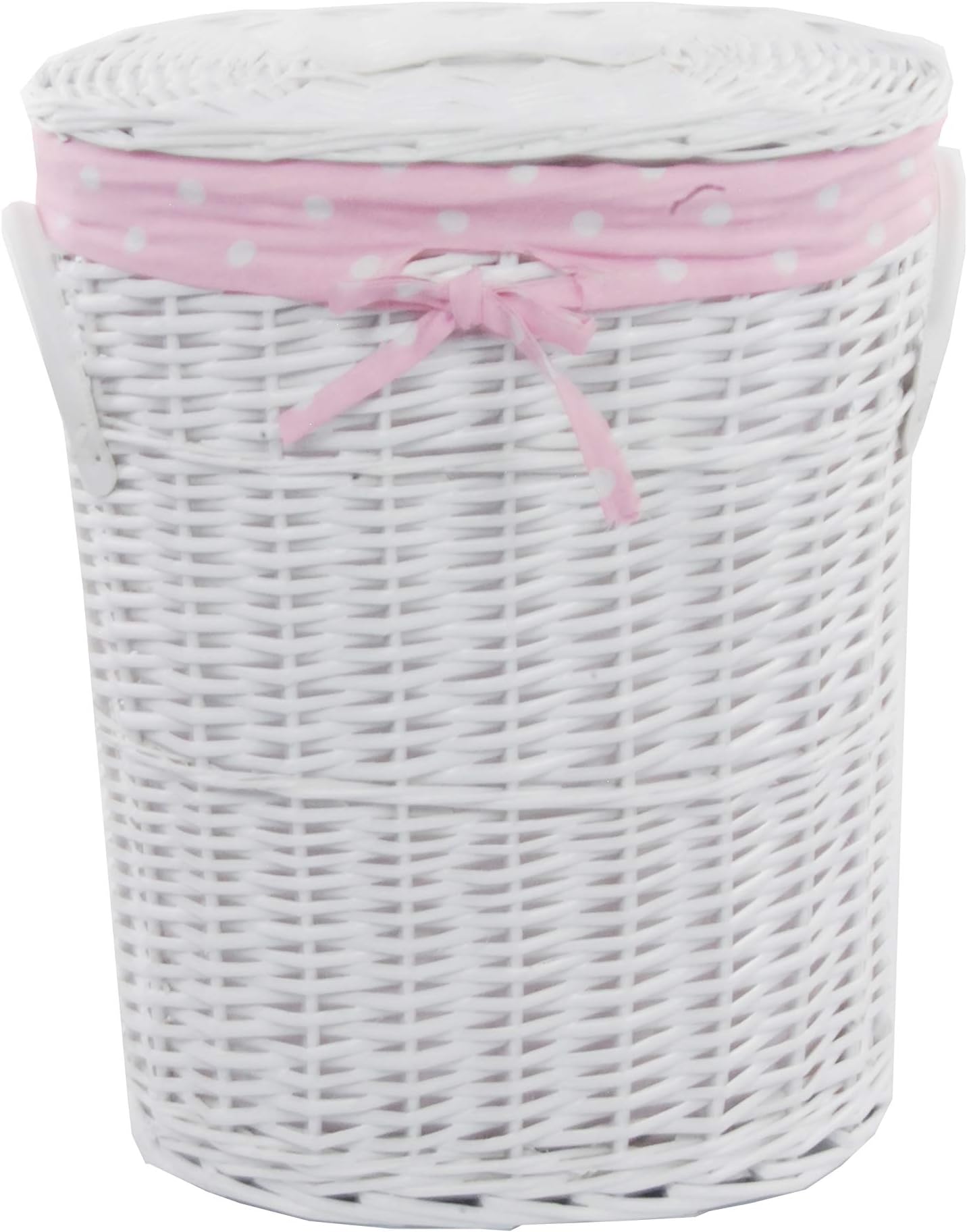 DVier VWWK-22WOval-a Laundry Basket Wicker White Oval with Lid Cover Pink 37 x 26 x 48 cm