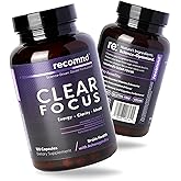 recomnd Nutrition - Clear Focus, Brain Supplements for Memory and Focus Support, Memory Supplements with Ashwaghanda, Lions Mane, Ginkgo Biloba, and More, 120 Capsules