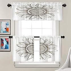Batmerry White Black Sketch Sunflower Valance