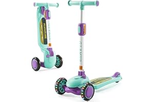 GLAMUP Kick Scooter Adjustable Height Adjustable Handlebar，Kids Scooter 3 Wheel with LED Lights，Suitable Kids Ages 2，Ages 6，Ages 8，Extra Wide Deck for Boys and Girls