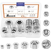 Rustark 18 Pcs 304 Stainless Steel Pipe Plugs Assortment Set with 1/8" 1/4" 3/8" 1/2" 3/4" NPT Pipe Fitting, Countersunk Thre