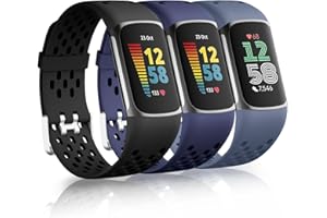 AMZHERO 3 Pack Compatible with Fitbit Charge 5/ Fitbit Charge 6 Bands Women Men, Breathable Sport Band Soft Waterproof Replacement Wristbands Strap for Fitbit Charge 5/ Charge 6 Advanced Fitness Tracker