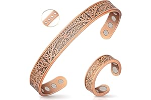 AURAMAG Copper Bracelets for Women, Lymphatic Drainage Magnetic Bracelets & Magnetic Thumb Ring with 3500 Gauss Magnets, 100% Pure Copper Jewelry Gift