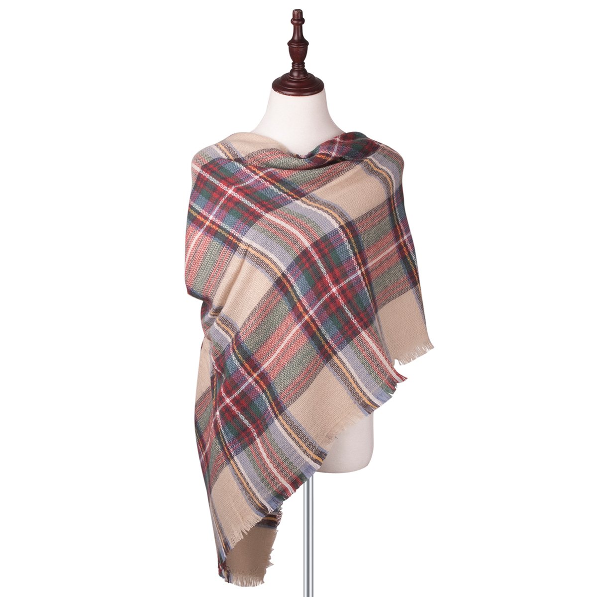 Womens Big Square Scarf Multi-Color Plaid Blanket Shawl Long Tartan Shawl (Dark red2)
