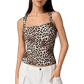 QINSEN Women's Square Neck Sleeveless Double-Layer Tank Tops Basic Tight T Shirts