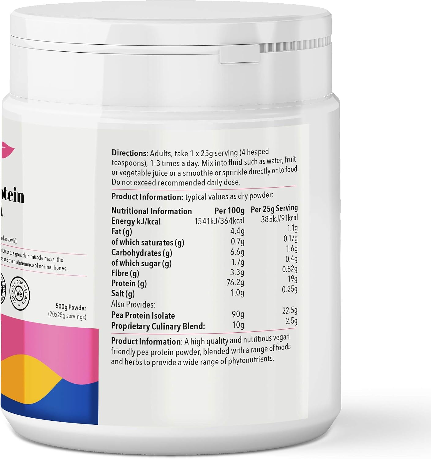 Pea Protein Extra 500g – Vegan Protein Powder Fortified with 9 Extra ...