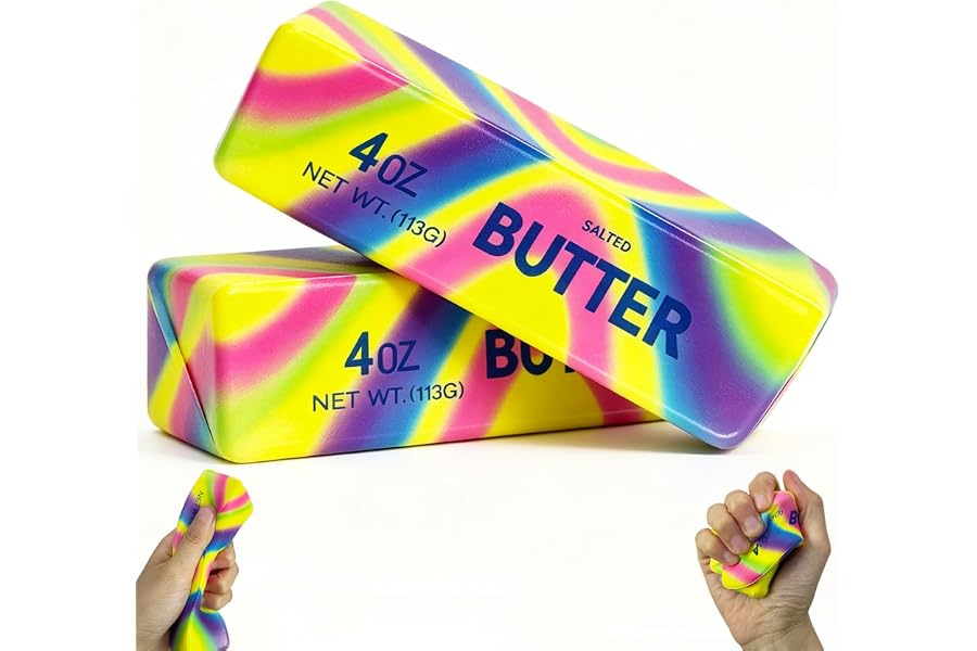 2PCS Butter Squishy Stress Toy, Realistic Butter Stick Fidget, Slow Rising Soft Squeeze Toy for Adults Stress Relief & Anxiety Relief, Sensory Desk Toy & Gift for Office Home (Dazzling Colors)