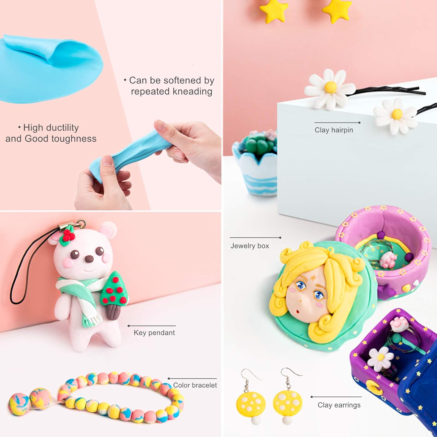 50 Colors Polymer Clay, BYWORLD Modeling Clay Oven Bake Clay with 19 Sculpting Clay Tools and Accessories, Soft Modeling Clay Earring Making Kit for Kids, Starter, Adults, Ideal DIY Gift for Kids