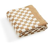 YIRUIO 100% Pure Cotton Throw Blanket Checkered Lightweight Ultra-Thin Knit Weave for Living Room Bedroom Kitchen Bed Couch Sofa Farmhouse (Khaki, 51" L x 63" W)