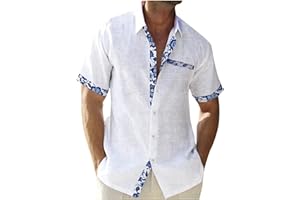 Mens Button Down Shirt Casual Summer Short Sleeve Tees Shirt Hawaiian T Shirts Shirt for Men Cotton Linen Tshirts