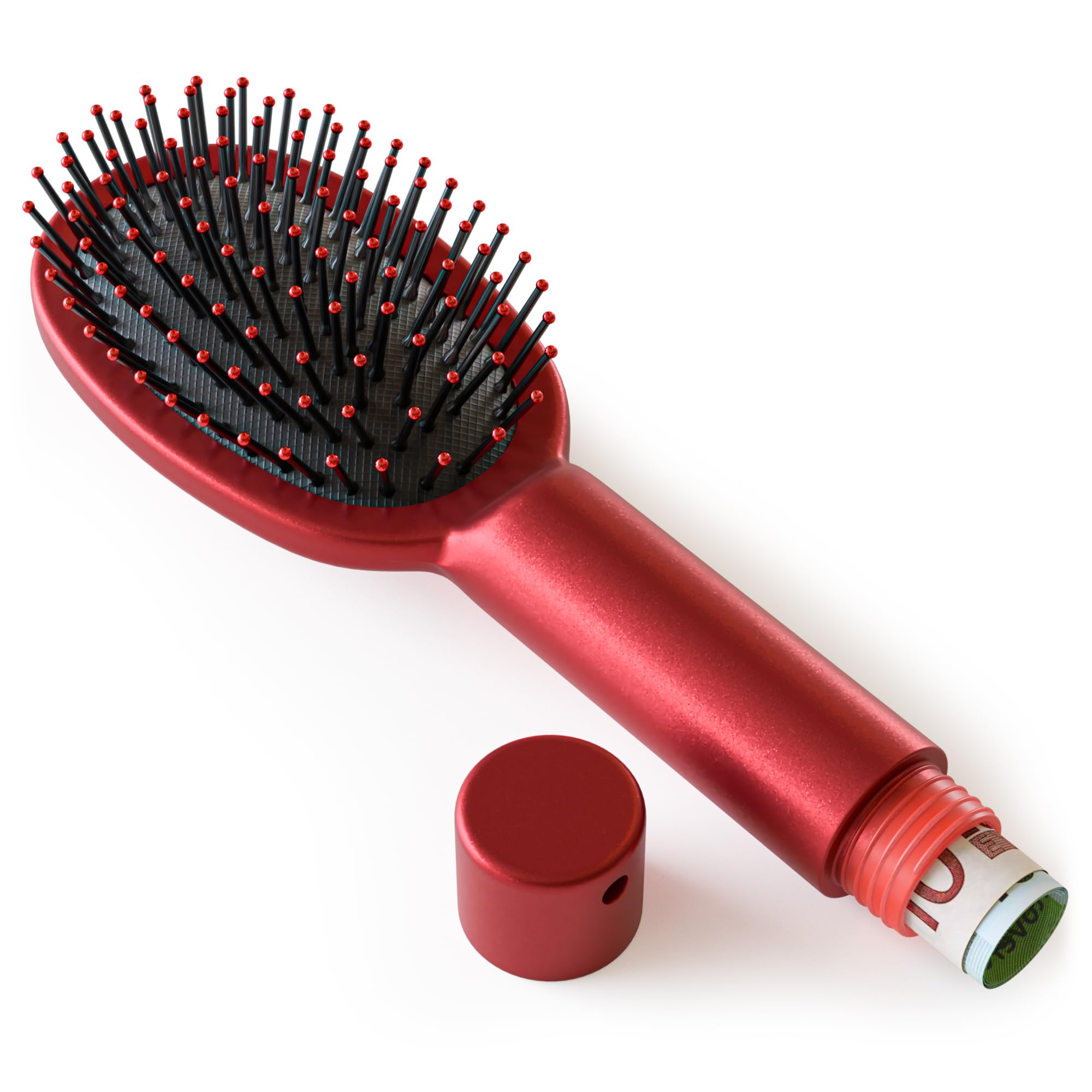 Evergreen Labs Hair Brush with Secret Compartment - Money Hiding, Key Hide, Travel Hair Brush - Discreet Money Box for Valuables - Can Safe - Hidden Safe - Beach Safe - Red