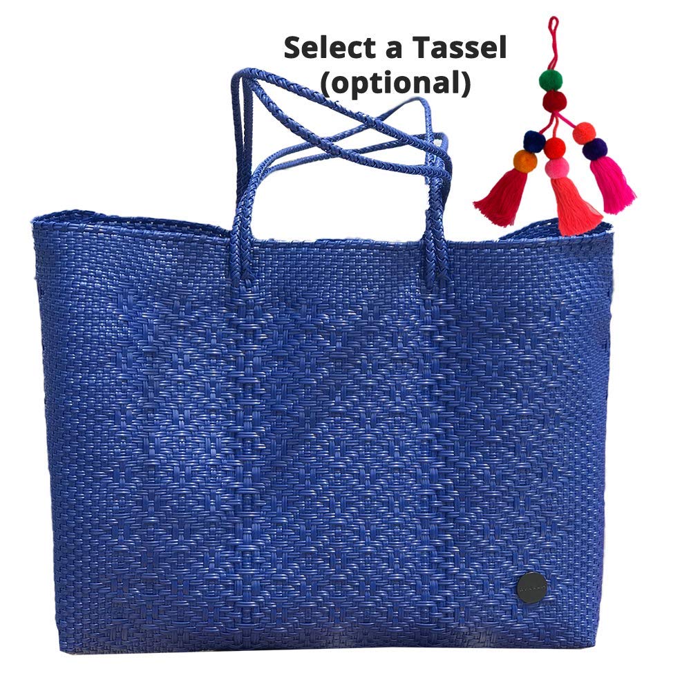 blue woven bag