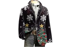 Christmas Jacket for Men Vintage Corduroy Blazer Jackets Ugly Xmas Graphi Suit Jackets One Button Coat with Pockets