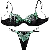 Real Intimate Women's Lingerie Underwear Lace Sheer Flora Embroidered Bra & Panty Set for Women