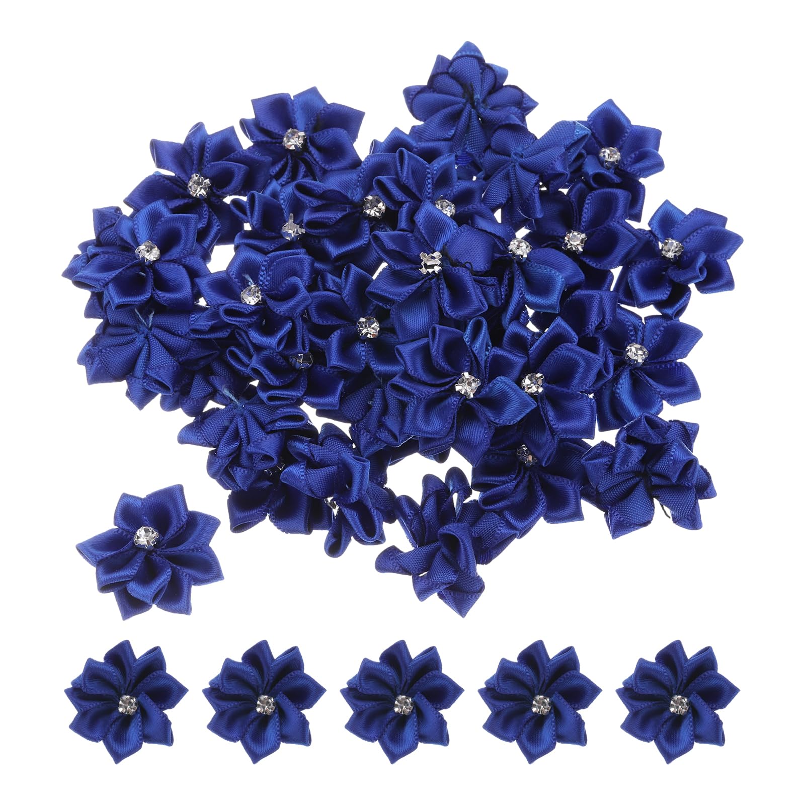 PATIKIL 1.2 Inch Small Ribbon Flowers, 150 Pcs Satin Ribbon Flowers Mini Fabric Flowers for Crafts DIY Wedding Ornament Appliques, Dark Blue