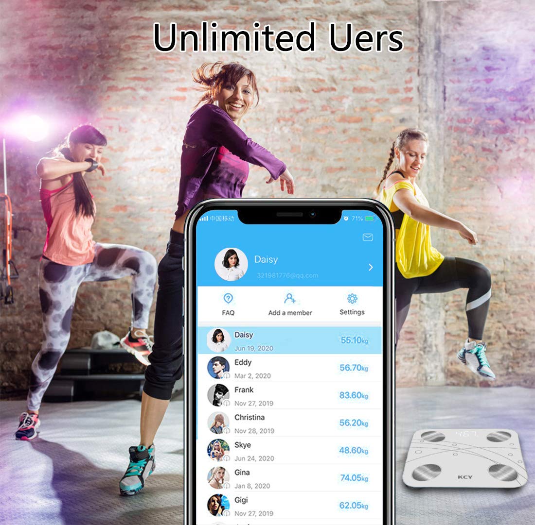 KCY Bluetooth Body Fat Scale,Smart Wireless Bathroom Scale for Body Weight,LED Digital Weighing Percentage Scale,BMI,BMR 15 Key Body Composition Monitor Health Analyzer with Smartphone App Sync,White: Industrial & Scientific