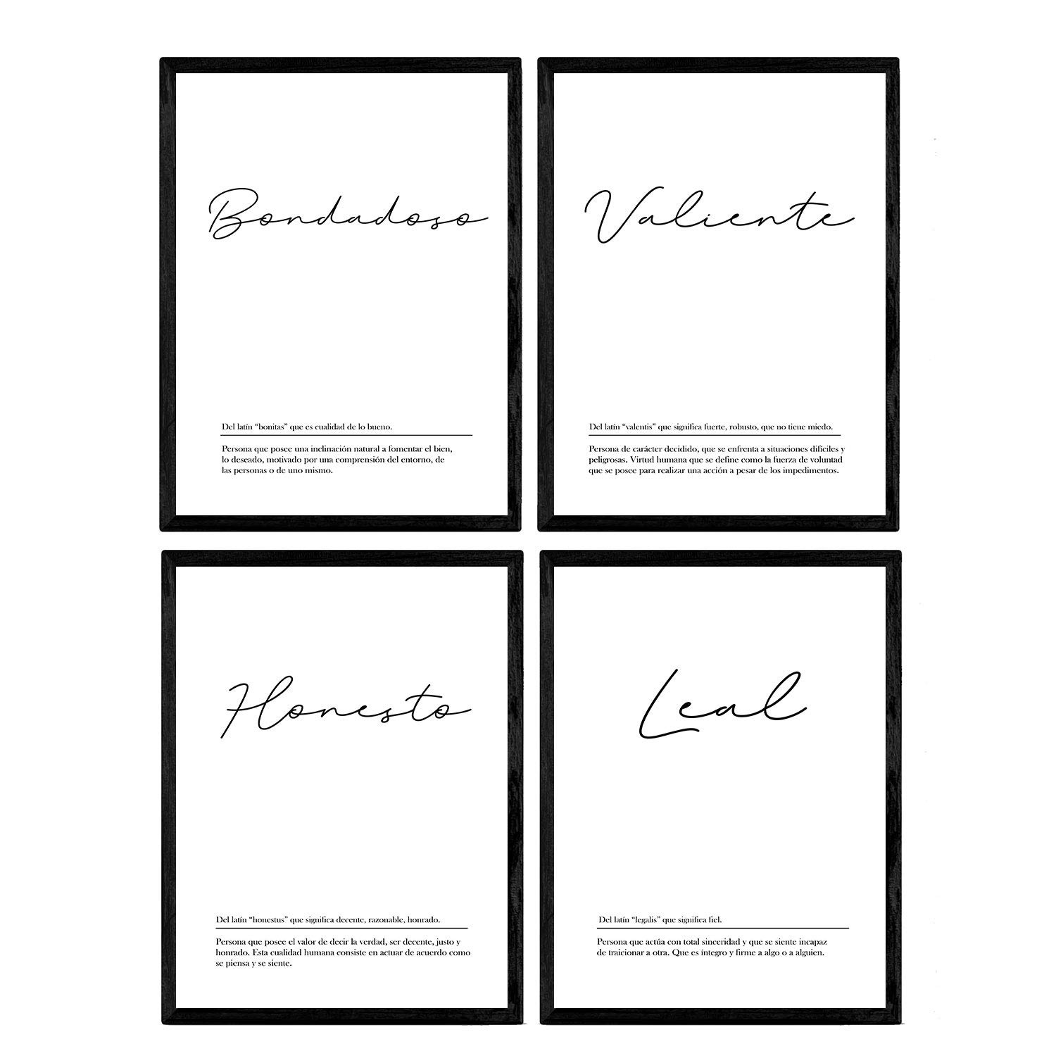 Nacnic Set of four sheets with definitions of words for my partner Vintage Poster boy Fund in A4 size unframed