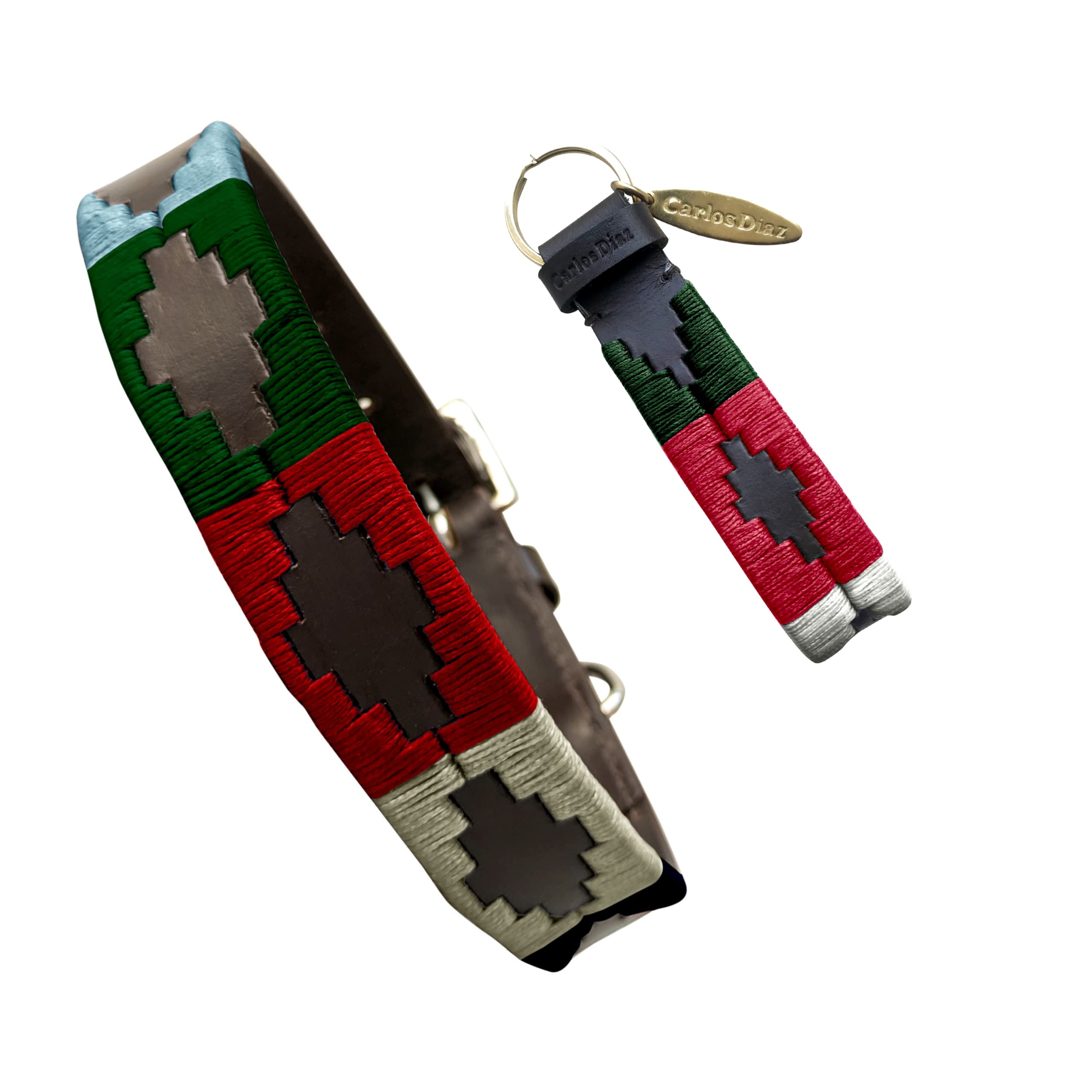 Carlos Diaz Genuine Leather Waxed Embroidered Polo Dog Collar L