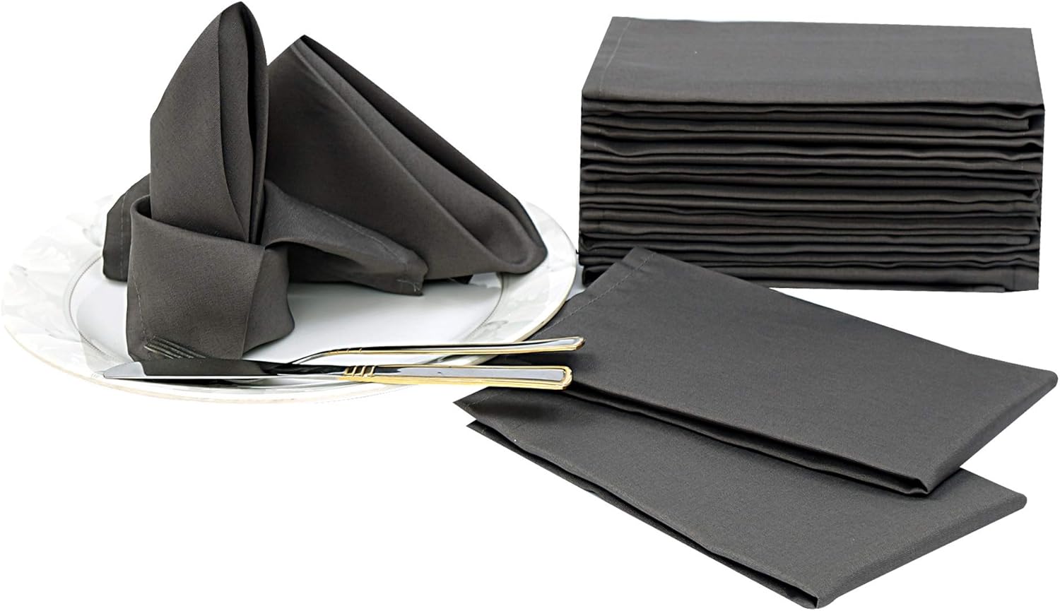 Ruvanti Table Cloth Napkins [12 Pack] Polyester Napkins/Reusable Dinner Napkins .Charcoal Grey Fabric Napkins Good for Weddings,Cocktail Parties, Holiday Dinner,Coffee Gatherings & Restaurant.: Home & Kitchen