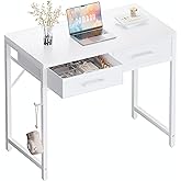 Pamray 32 Inch Small Computer Desk with 2 Drawers for Bedroom Study Writing Home Office Table for Small Spaces White
