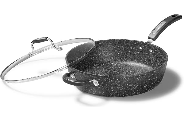 Starfrit The Rock 12'' (30cm) Non-Stick Jumbo Cooker Pan with Lid - Durable Forged Aluminum - Oven Safe - PFOA Free - Easy to