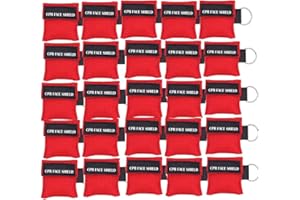 LSIKA-Z 25pcs CPR Face Shield Mask Keychain Keying CPR Face Shields Pocket Mask for First Aid or CPR Training (Red-25)