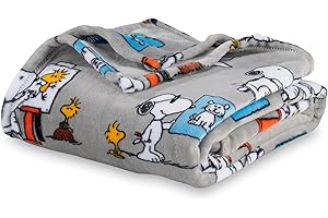 Berkshire Blanket Peanuts® VelvetLoft® Cute Character Snoopy Plush Oversized Kids Throw Blanket, Peanuts Snoopy's Art Class Grey (50in x 60in)