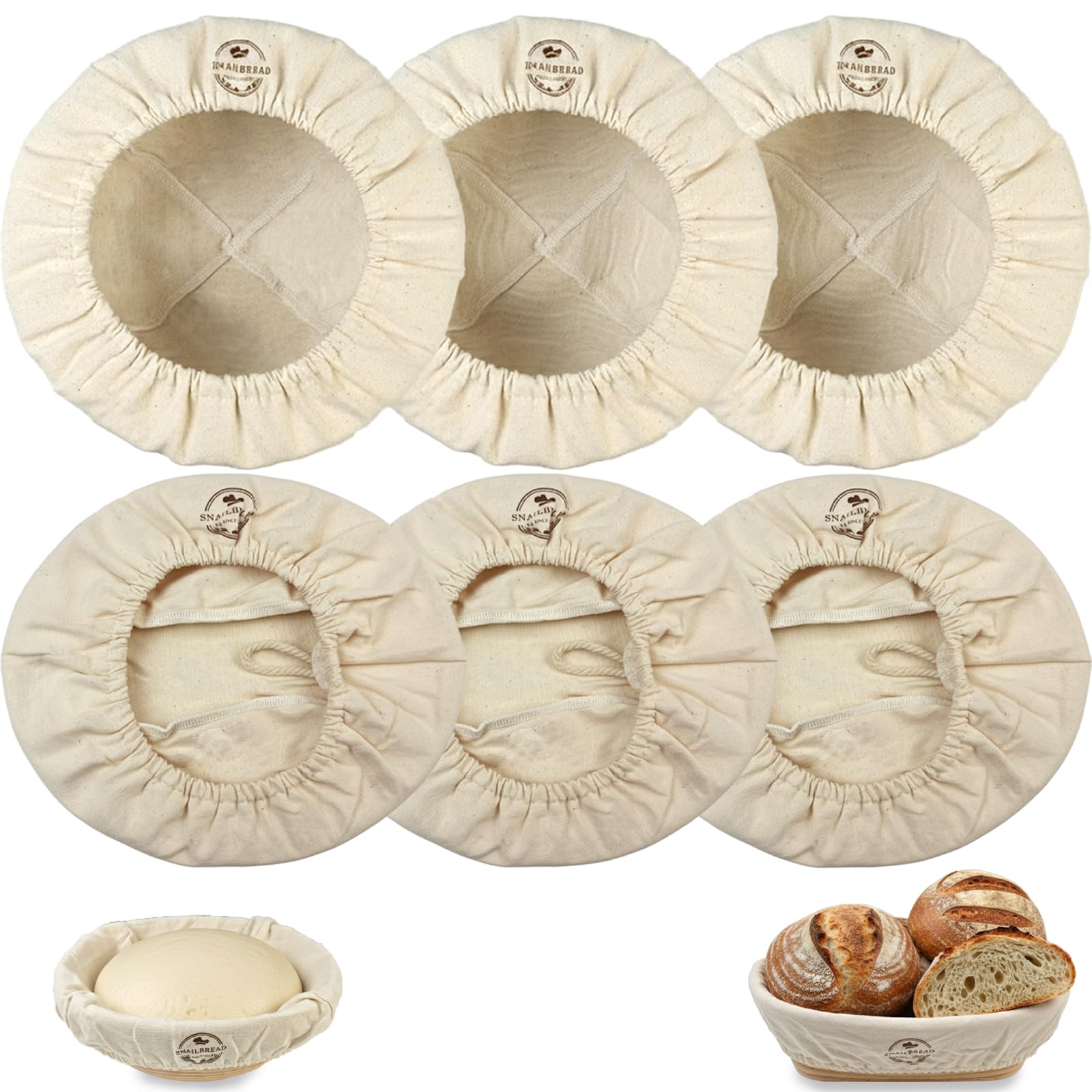 Photo 1 of Natural Cotton Bread Basket Liner Cloth: 9 Inch Round &10 Inch Oval Reusable Proofing Liner for Banneton, Handmade Hangable Washable Fabric with Sourdough Baking Kit, Gift for Baker, Set of 6