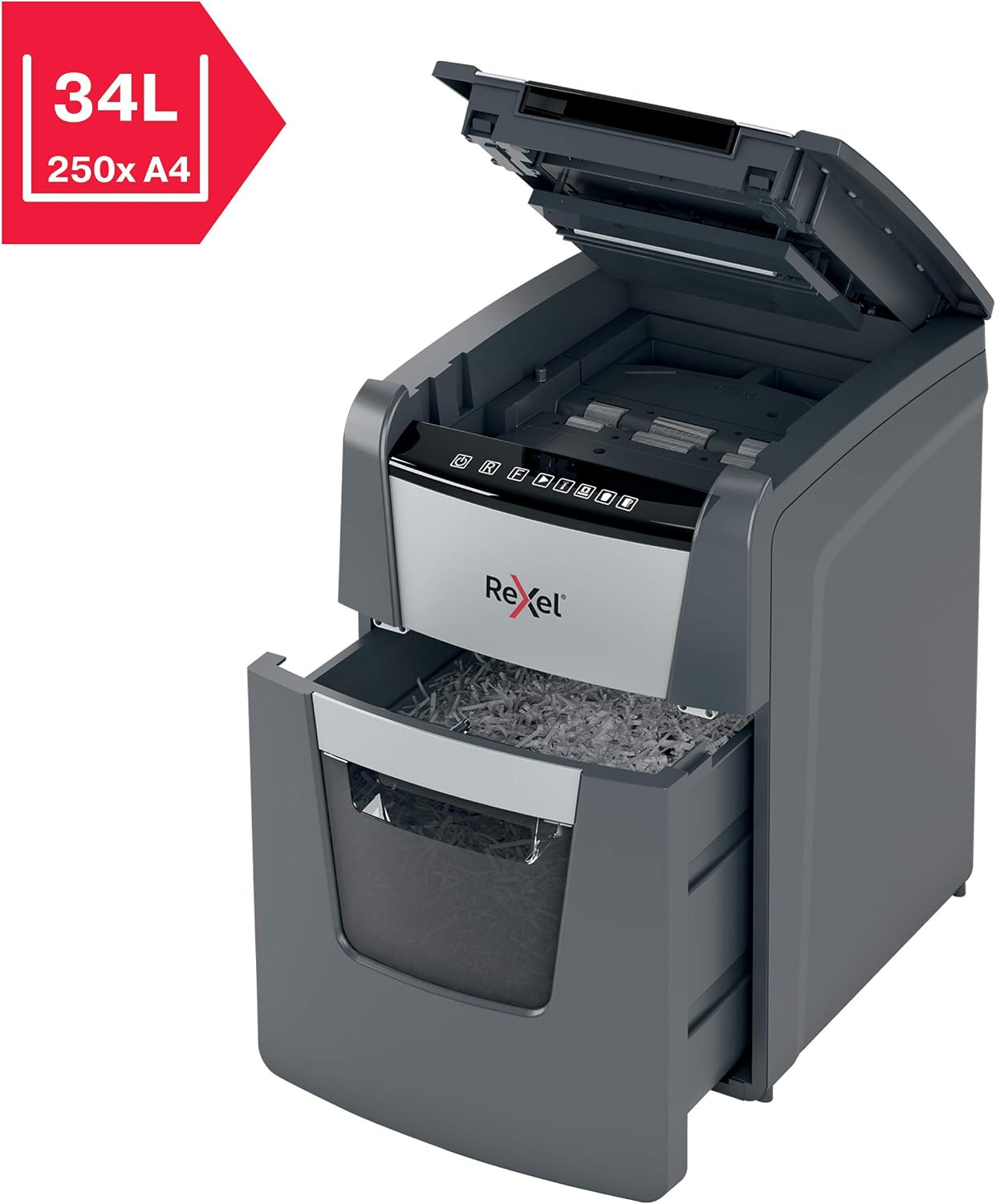 Rexel Optimum Auto Feed+ 100 Sheet Automatic Cross Cut Paper Shredder, P-4 Security, Home/Home Office, 34 Litre Removable Bin - Image 5