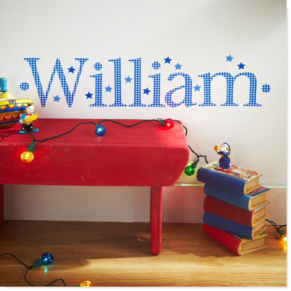 Buy Personalised Name Wall Letter Stickers, Navy Gingham L, 1016 cm